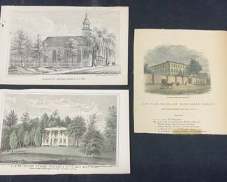 Lot 3 Antique Full Colored Building Litho, 1860s