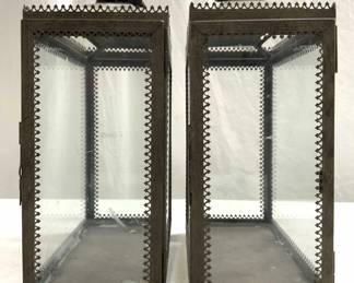 POTTERY BARN Pr Metal & Glass Hanging Lanterns