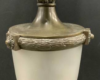Vintage French Brass & Frosted Glass Pendant Light