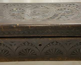 Antique Carved Wooden Keepsake Box W Lid