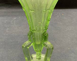 Art Deco Green Depression Glass Vase