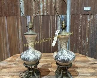 Neoclassical Eglomise Cherub & Porpoise table lamps