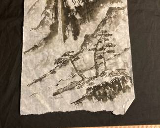 Cliff Overlooking Ocean - Chinese Black Ink Painting by Paulette Hunter