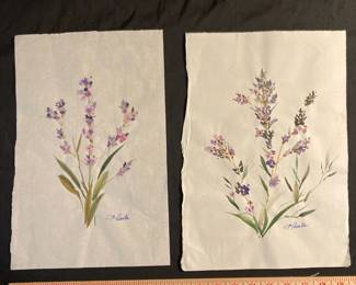 Two Lilac Watercolor Painting on Rice Paper by Paulette Hunter
