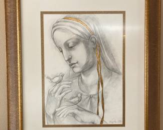 Framed & Matted Madonna Drawing by Paìggila 