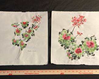 Two Geranium Watercolor Paintings by Paulette Hunter