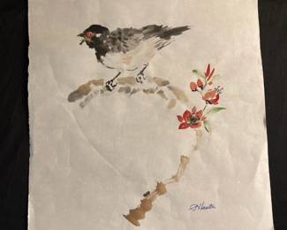 Gray/White Myna Bird Watercolor Painting by Paulette Hunter