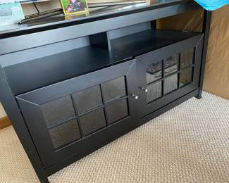 Black Entertainment Center with Two Glass Front Doors