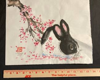 Bunny by Plum Blossom Watercolor by Paulette Hunter