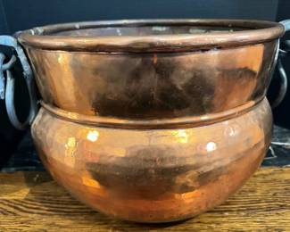 10 Tall Copper Pot With Wrought Iron Handles