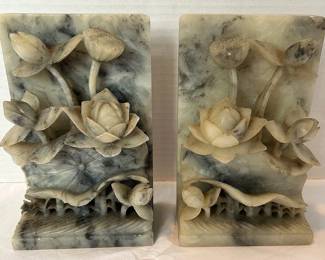 010 Pair Of Carved Soapstone Bookends