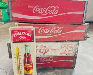 7Up Crate And CocaCola Crates And Thermometer