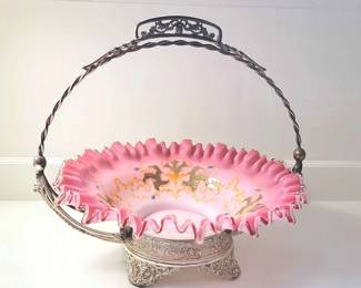Antique Bride Basket Art Glass