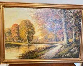 Autumn House Large Framed Canvas Painting