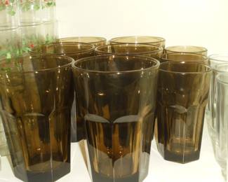 6 Amber tea glasses w/3 juice glasses