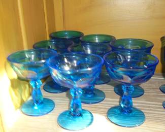 8 blue stemmed desert bowls
