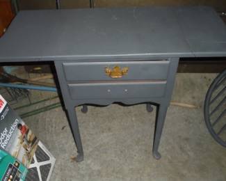Matching blue/gray wood 2 leaf table/typing
