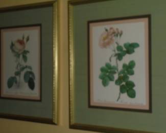 Pair framed/matted rose pictures