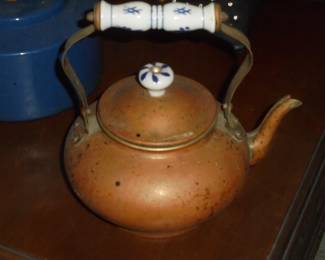 Vintage copper tea kettle w/ceramic handle
