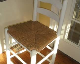 1 of 2 matching white woven seat bar stools