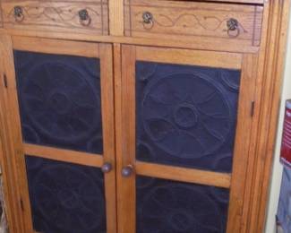 Vintage oak pie safe w/2 drawers & 3 shelves
