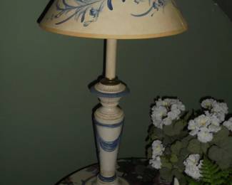 1 of 2 white & blue table lamps 
