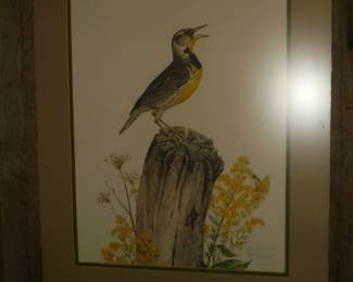Large barn frame Eastern Meadow Lark picture signed Don Whitehatch