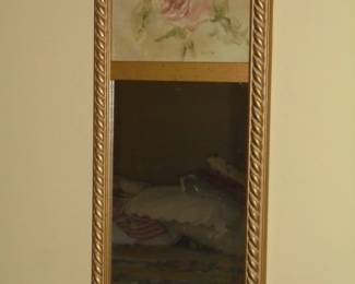 Tall wood frame mirror w/rose picture