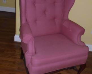 Pink Queen Anne wing back chair
