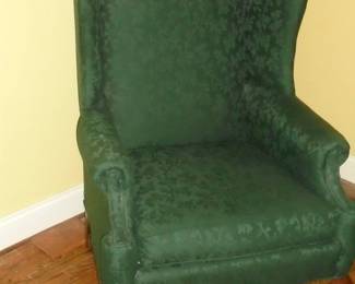 Green Queen Anne wing back chair