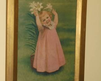 Antique picture of little girl in pink dress