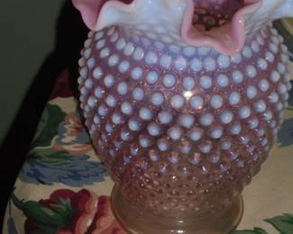 Vintage pink hobnail vase