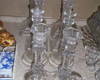 6 pair glass candle holders 