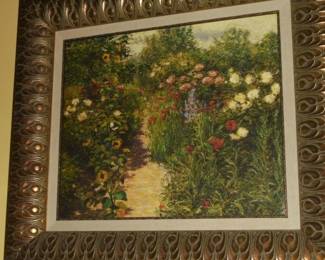 Matted/framed oil painting garden path