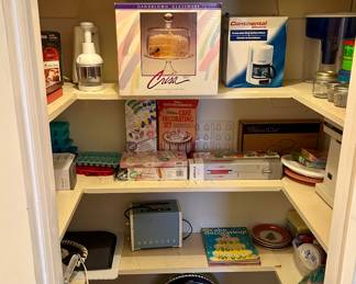 Cake decorating accessories, Pampered Chef, and pantry items