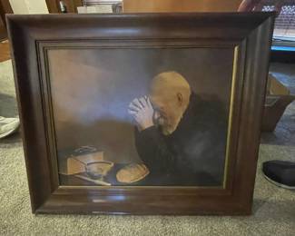 Vintage old man praying framed art
