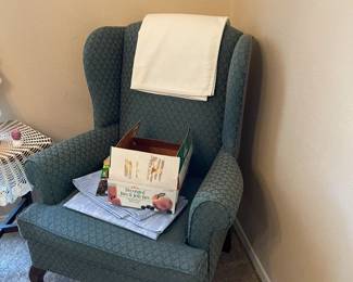 Queen Anne style wing back chairs. Set of two.