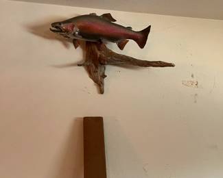 Beautiful taxidermy fish on beach wood