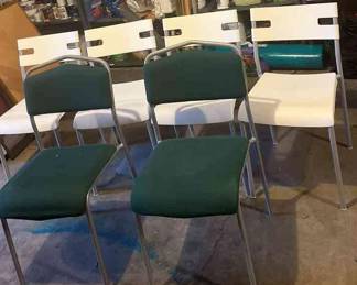 Four Plastic White Chairs Two Green