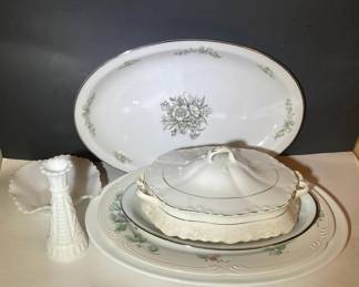 Mitaki And Noritake Platters Milk Glass Vase And Dish