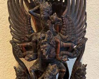 Carved Ebony Wood Sculpture Vishnu Riding Garuda