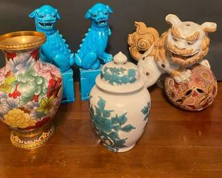 Foo Dog Statues Jingfa Vase Porcelain Ginger Jar