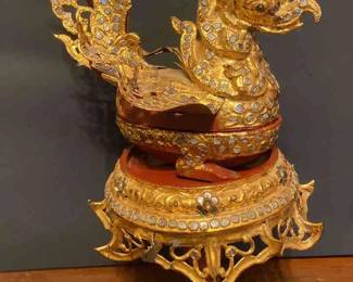 Burmese Gilded Lacquer Offering Vessel On Stand