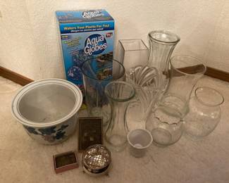 Metal Floral Frogs Vases And Aqua Globes