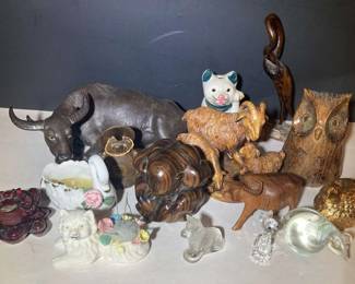 Ceramic Glass and Wood Collectible Animal Figurines
