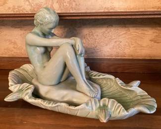 Thai Celadon Nymph in Lotus Vase Sculpture