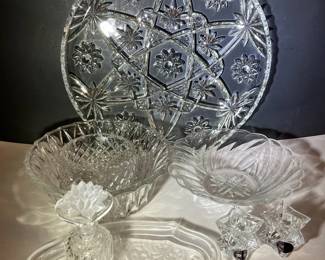 Leaded Crystal Plate Bowls And Star Candle Holders