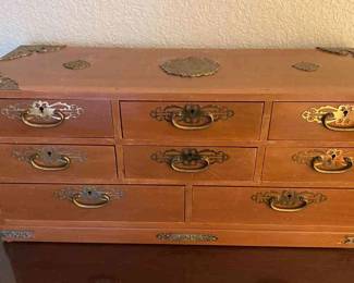 Asian Brass Wood Jewelry Box