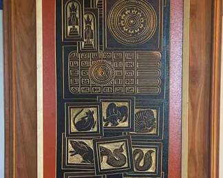 Asian Painted Zodiac on Hand Carved Masonite Signed by Thai Artist Tanee Thappavatana