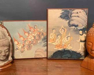 Thai Buddhist Manuscript Art Carved Sandstone and Wood Carved Thai Angel